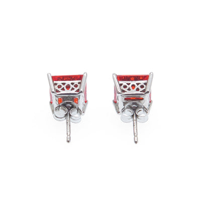 925 Sterling Silver Princess-Cut Fire C Z Stud Earrings