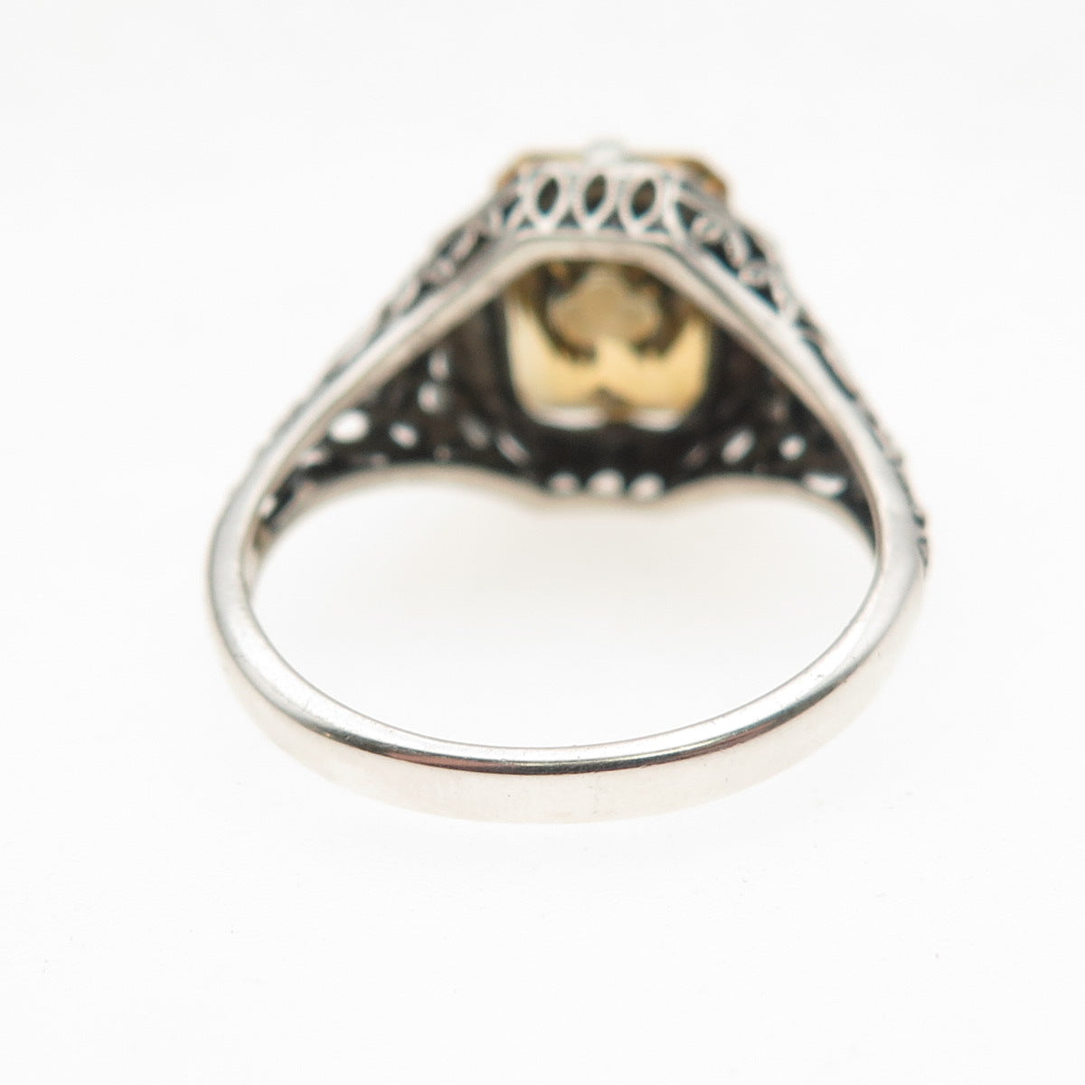 925 Sterling Silver Vintage Real Diamond & Citrine Oxidized Ring Size 8