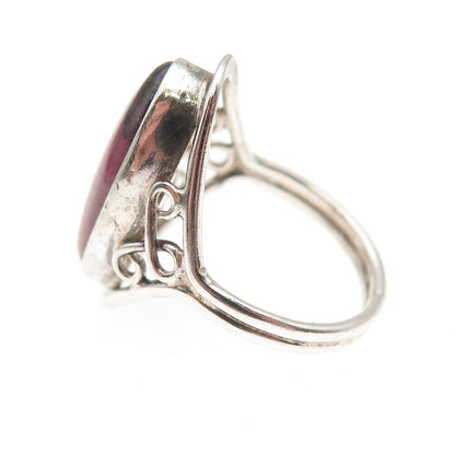 925 Sterling Silver Vintage Real Rhodonite Oxidized Ring Size 6