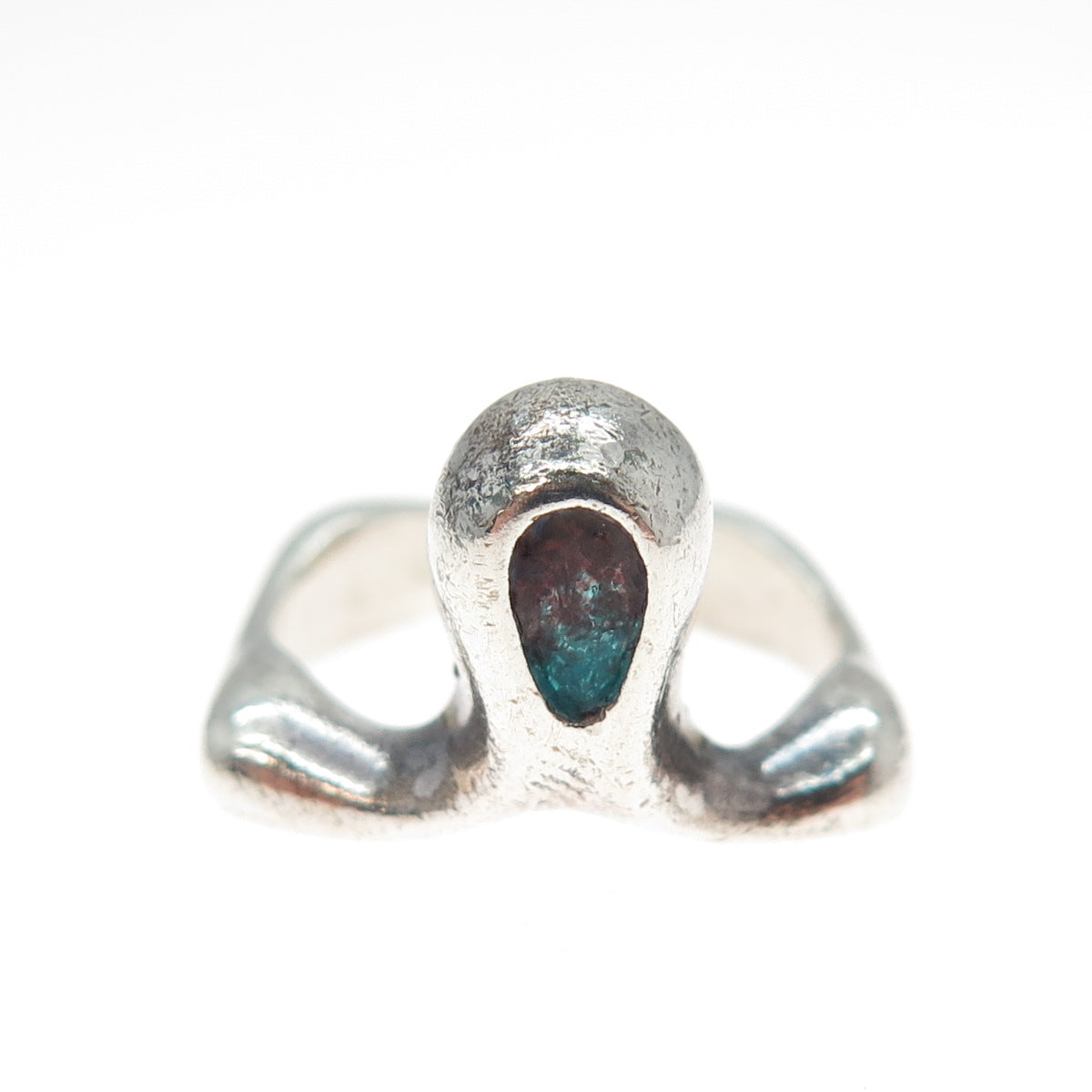 925 Sterling Silver Vintage Enamel Modernist Oxidized Ring Size 6