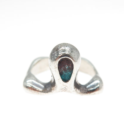 925 Sterling Silver Vintage Enamel Modernist Oxidized Ring Size 6