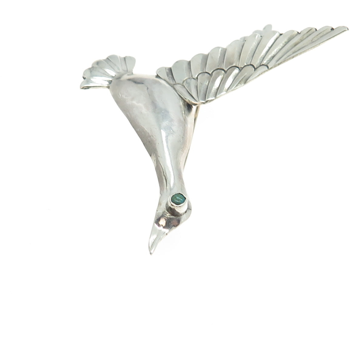 925 Sterling Silver Vintage Real Turquoise Gemstone Flying Swan Pin Brooch