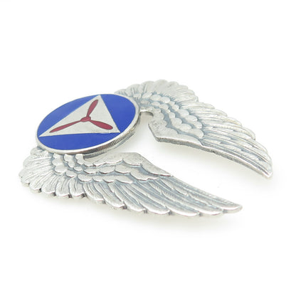 GEMSCO Sterling Silver Antique WWII Enamel Civil Air Patrol Officer Cap Brooch