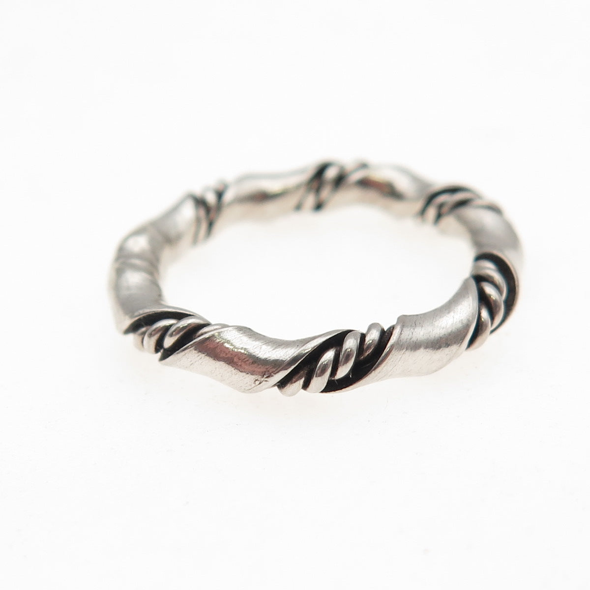 925 Sterling Silver Vintage Modernist Twist Oxidized Band Ring Size 5