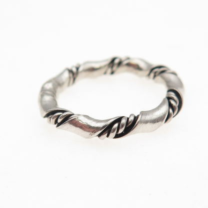 925 Sterling Silver Vintage Modernist Twist Oxidized Band Ring Size 5