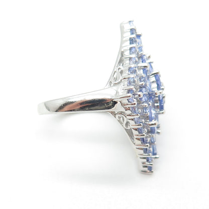 JS JOSEPH SCHMID 925 Sterling Silver Tanzanite Cluster Statement Ring Size 7.25