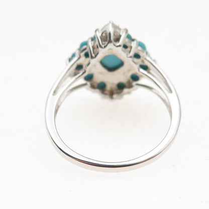 925 Sterling Silver Real Sleeping Beauty Turquoise & White Topaz Ring Size 8