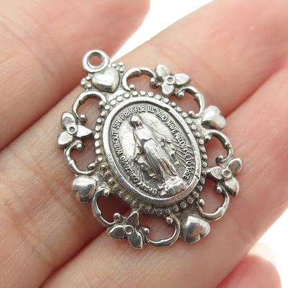 925 Sterling Silver Antique Art Deco St. Mary Miraculous Medal Religious Pendant