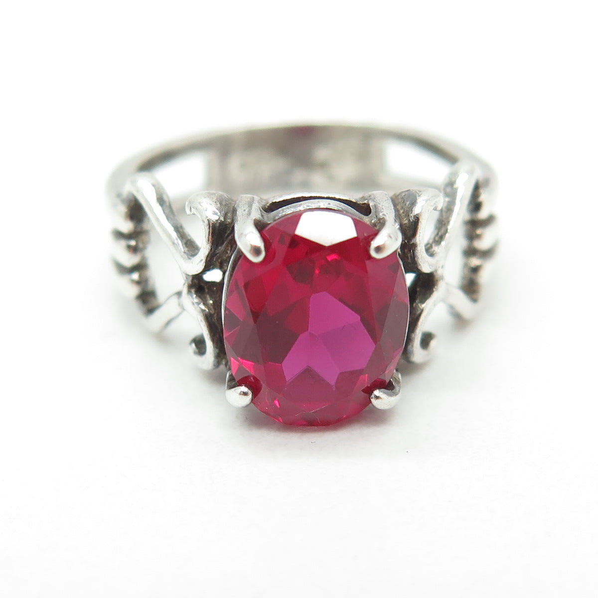 SHUBE 925 Sterling Silver Vintage Lab-Created Ruby Ring Size 7