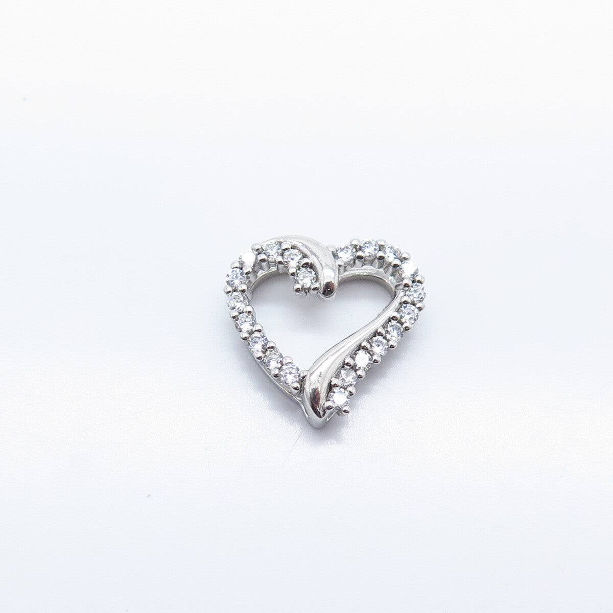 925 Sterling Silver C Z Open Heart Slide Pendant