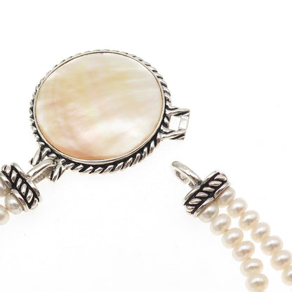 Honora 925 Sterling Silver Real Pearl & MOP Beaded 2-Strand Necklace 16"