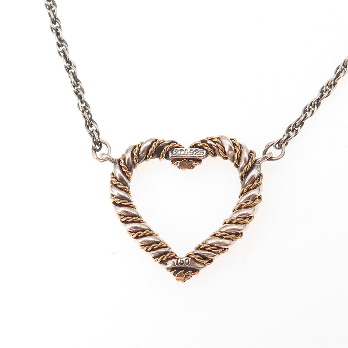 Tiffany & Co. Sterling Silver 18K Gold Vintage Heart Necklace 18" (missing lock)