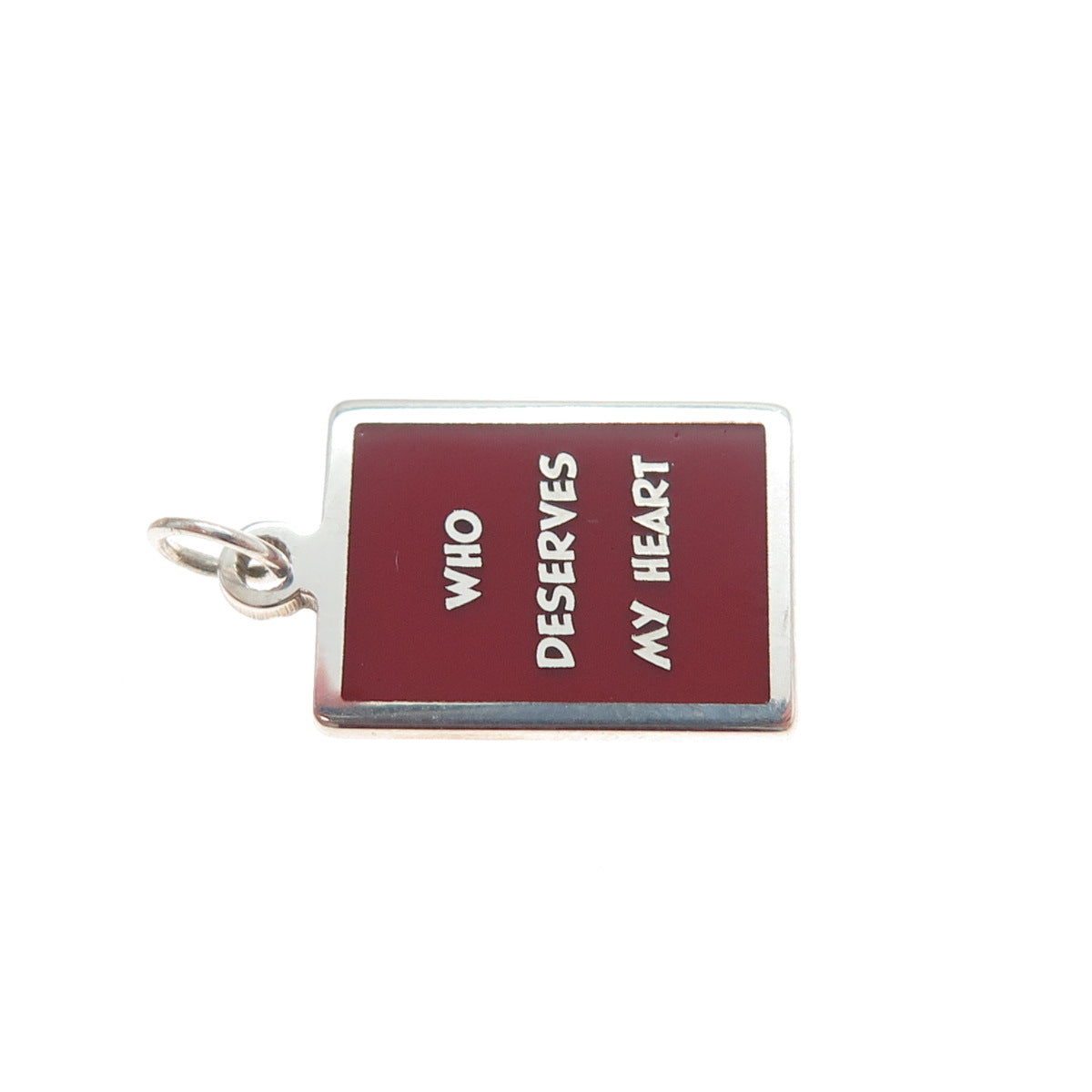 925 Sterling Silver Red Enamel Who Deserves My Heart Minimalist Charm Pendant