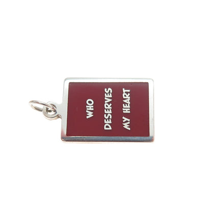 925 Sterling Silver Red Enamel Who Deserves My Heart Minimalist Charm Pendant