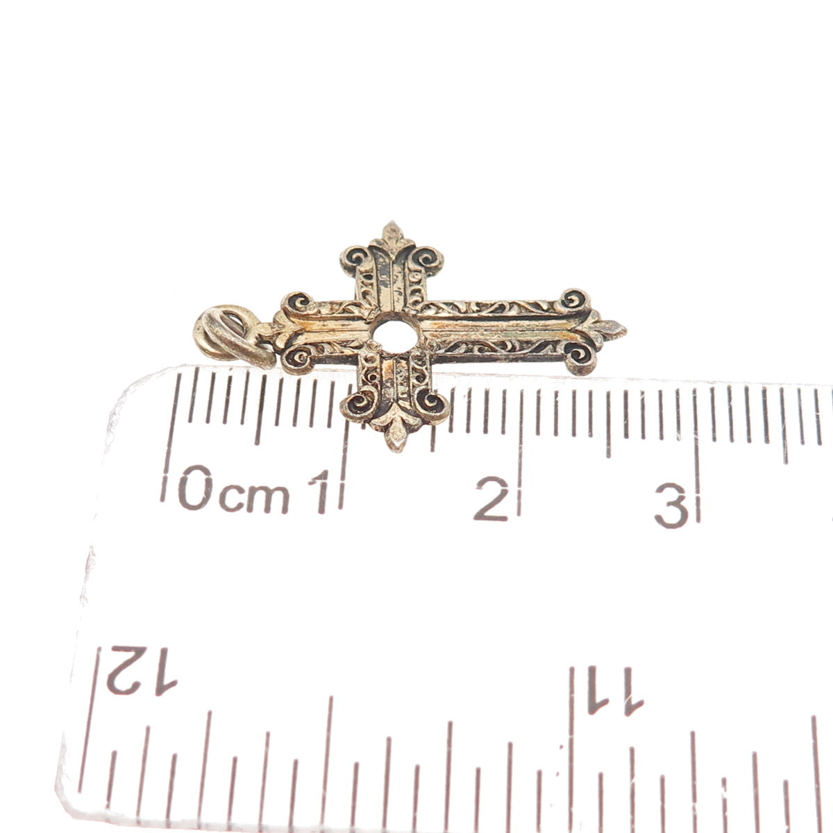 925 Sterling Gold Plated Antique Art Deco Cross Pendant (missing stanhope)