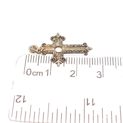 925 Sterling Gold Plated Antique Art Deco Cross Pendant (missing stanhope)