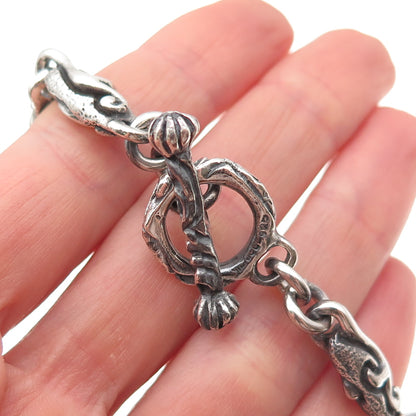 925 Sterling Silver Vintage Mexico Modernist Scroll Oxidized Link Bracelet 6.75"