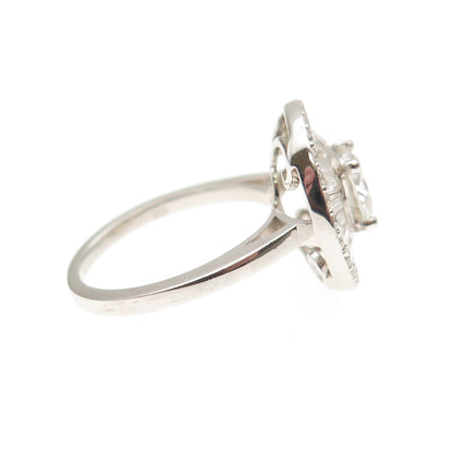 D'JOY Sterling Silver Real Round & Tapered Baguette-Cut Moissanite Ring Size 5