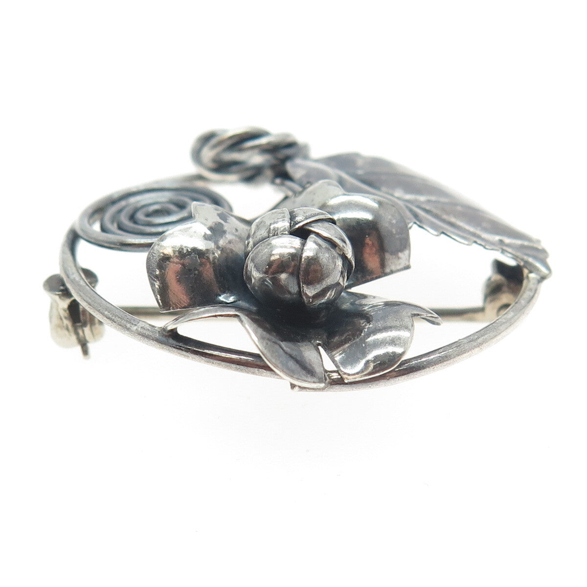 925 Sterling Silver Antique Art Deco Floral Blossom Handmade Pin Brooch
