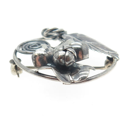 925 Sterling Silver Antique Art Deco Floral Blossom Handmade Pin Brooch