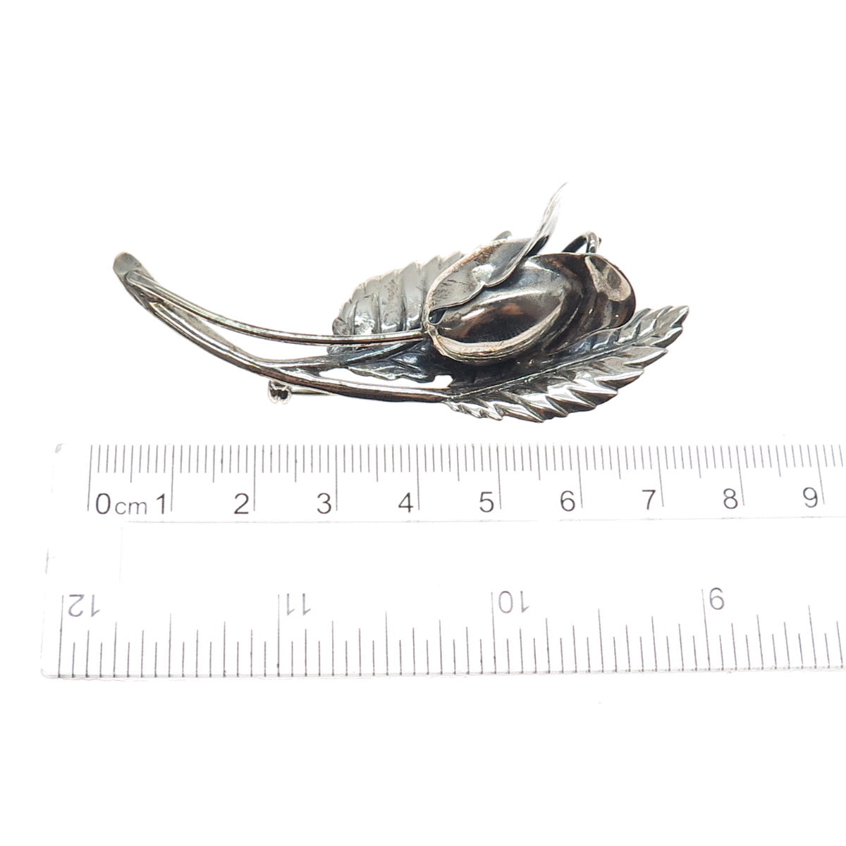 JEWELART 925 Sterling Silver Antique Art Deco Rose Flower Oxidized Pin Brooch
