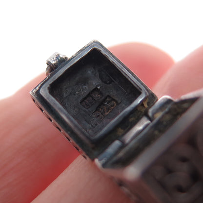 925 Sterling Silver Vintage Flower Cross Oxidized Minimalist Pill Box Pendant