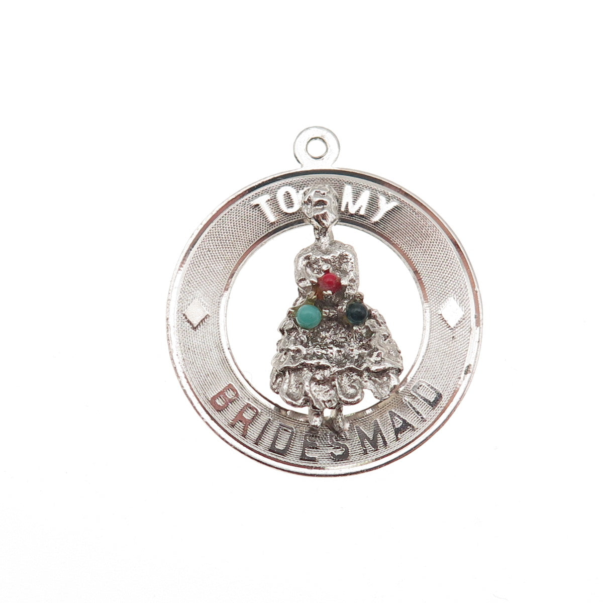 925 Sterling Silver Vintage Rhinestone To My Bridesmaid Charm Pendant