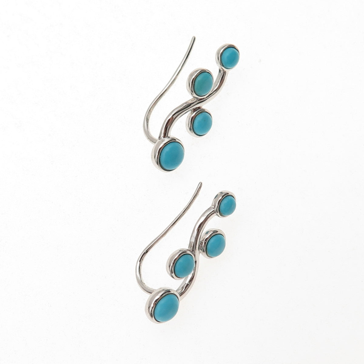 925 Sterling Silver Real Sleeping Beauty Turquoise Floral Earrings