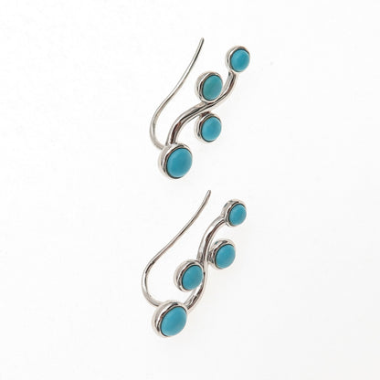925 Sterling Silver Real Sleeping Beauty Turquoise Floral Earrings