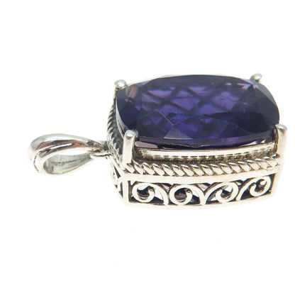 925 Sterling Silver Real Elongated Cushion-Cut Amethyst Pendant