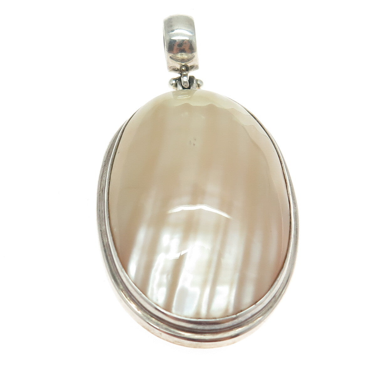 925 Sterling Silver Vintage Real Mother-of-Pearl Oval Pendant