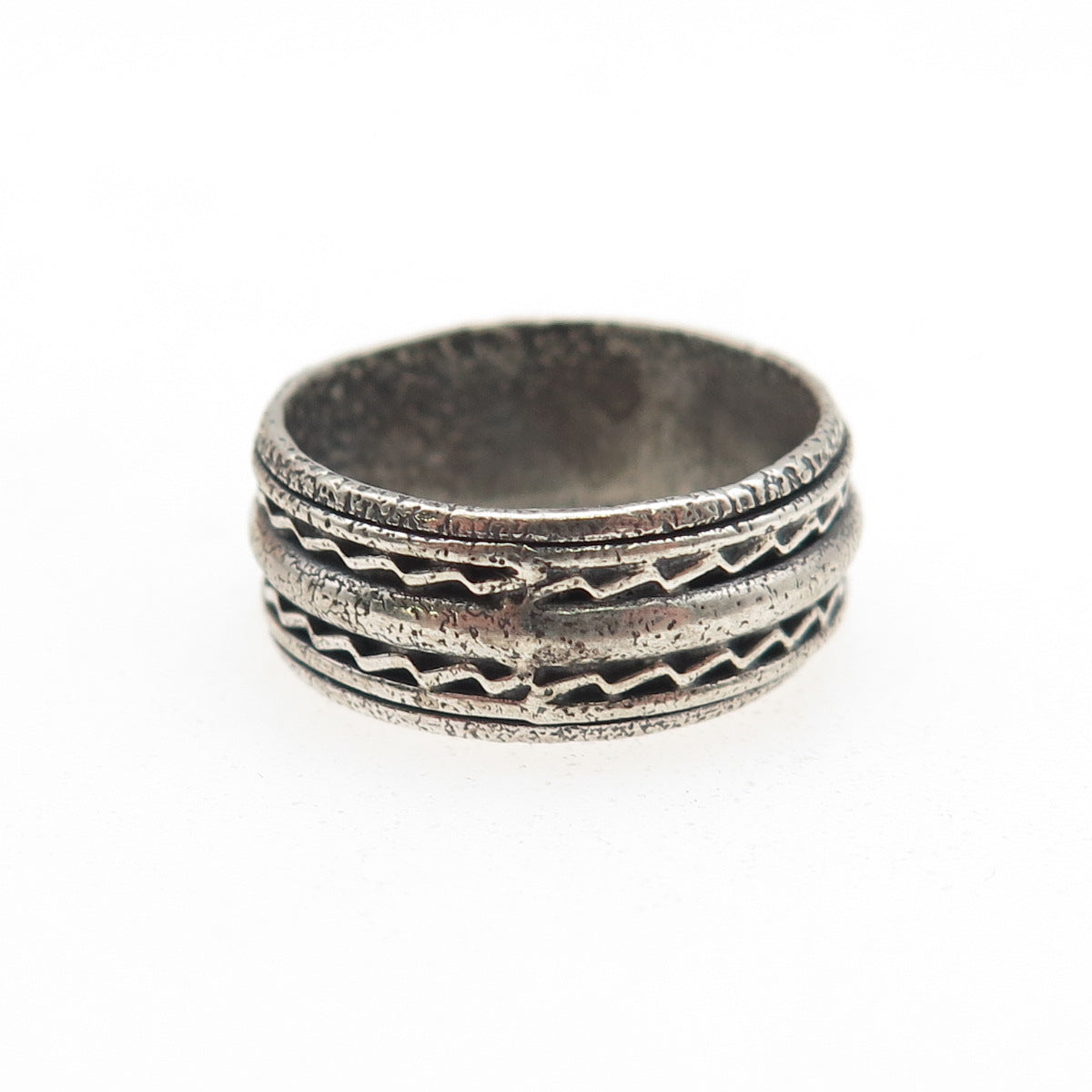 925 Sterling Silver Vintage Zig Zag Oxidized Band Ring Size 7
