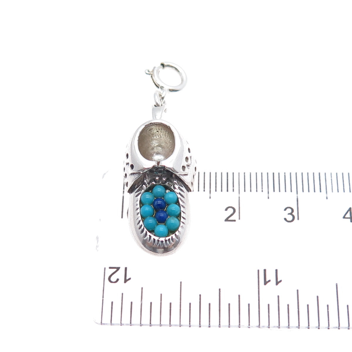 CAROLYN POLLACK Sterling Vintage Turquoise & Lapis Shoe Spring Ring Lock Pendant