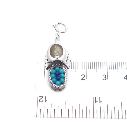 CAROLYN POLLACK Sterling Vintage Turquoise & Lapis Shoe Spring Ring Lock Pendant