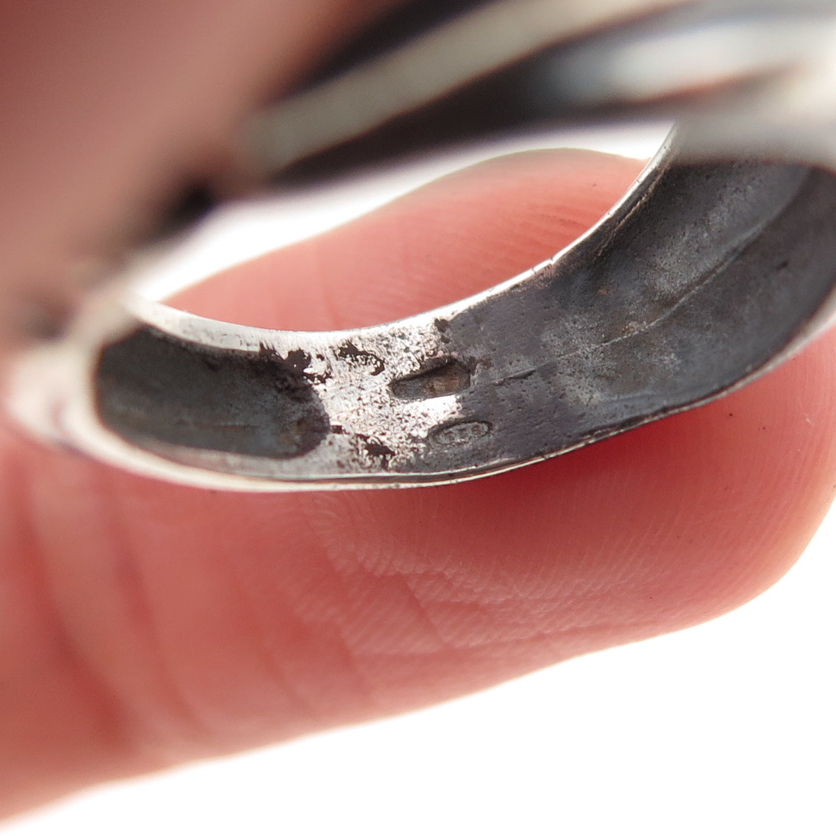 925 Sterling Silver Vintage Italy Modernist Oxidized Ring Size 6.75