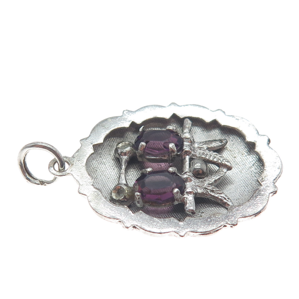 MARK MERCY 925 Sterling Vintage Real Amethyst Abstract Bird Couple Pendant