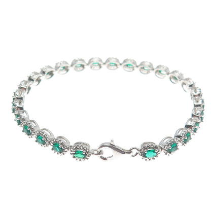 925 Sterling Silver Real Round-Cut Diamond & Crome Diopside Bracelet 7.5"