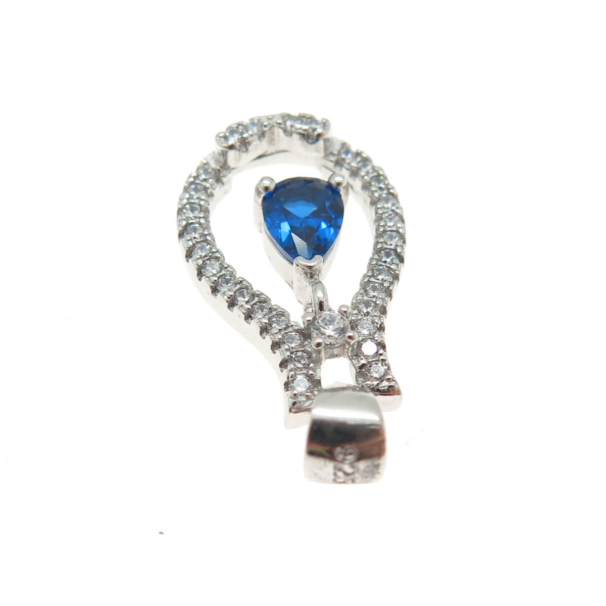 925 Sterling Silver Pear-Cut Lab-Created Sapphire & Round-Cut C Z Mini Pendant