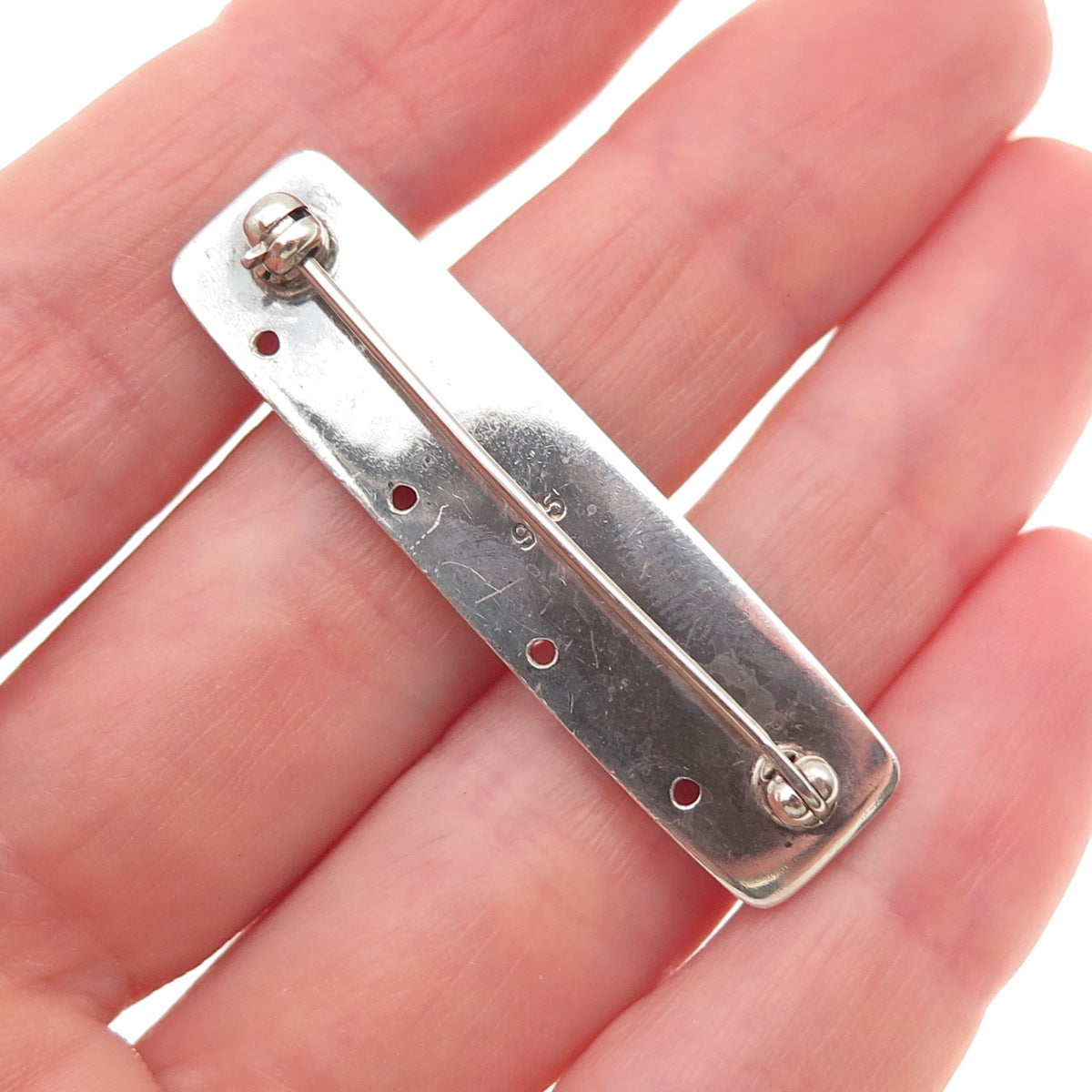 925 Sterling Silver Vintage Ethnic Oxidized Bar Pin Brooch