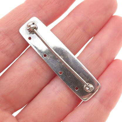 925 Sterling Silver Vintage Ethnic Oxidized Bar Pin Brooch