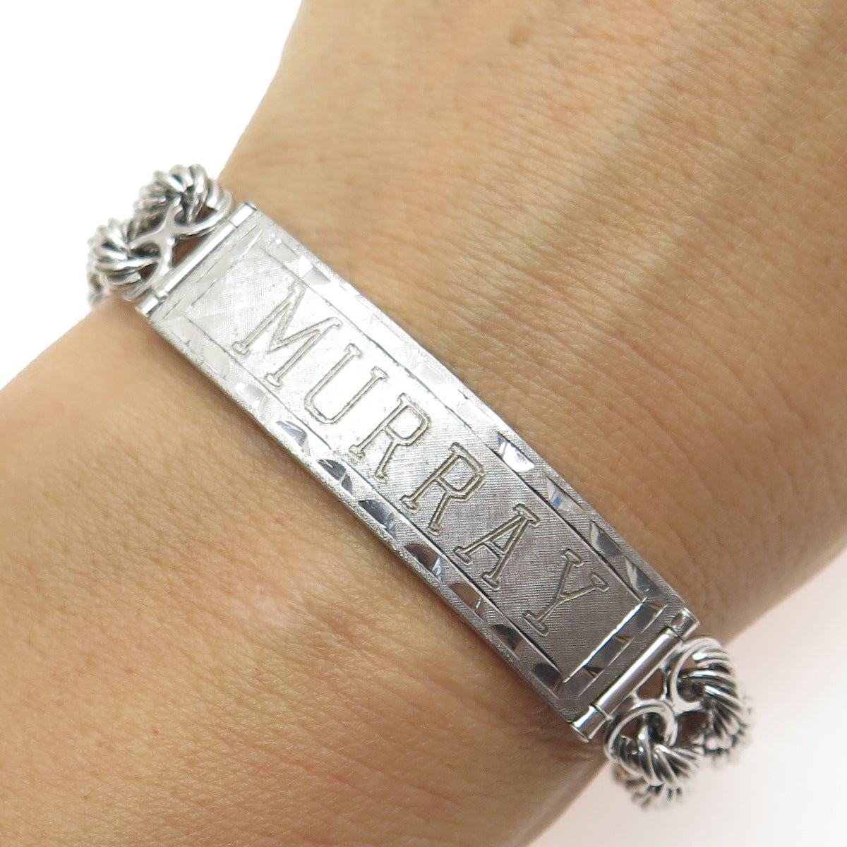 925 Sterling Silver Antique Engraved "Murray Aug 7 1930" ID Bracelet 7.75"