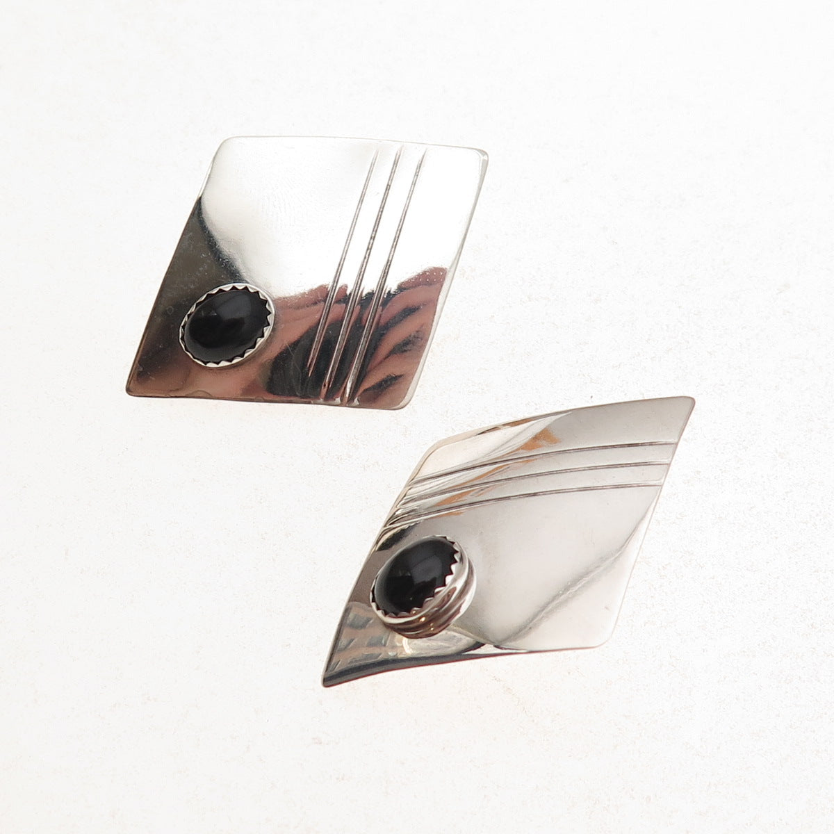 Old Pawn 925 Sterling Silver Vintage Southwestern Black Onyx Tribal Earrings