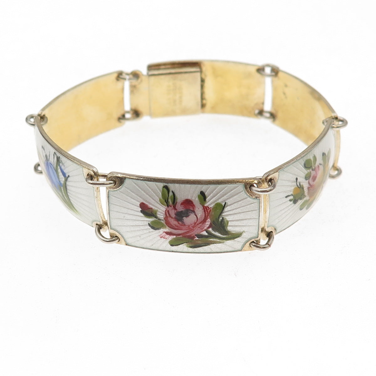 Finn Jensen 925S Sterling Gold Plated Vintage Norway Enamel Bracelet 6.75"