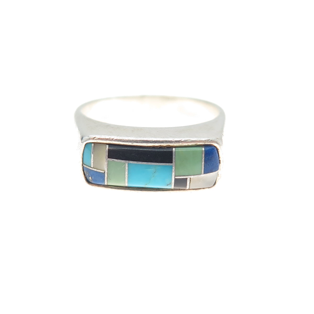 CAROLYN POLLACK Sterling Silver Vintage Turquoise Lapis Onyx & MOP Ring Size 6.5