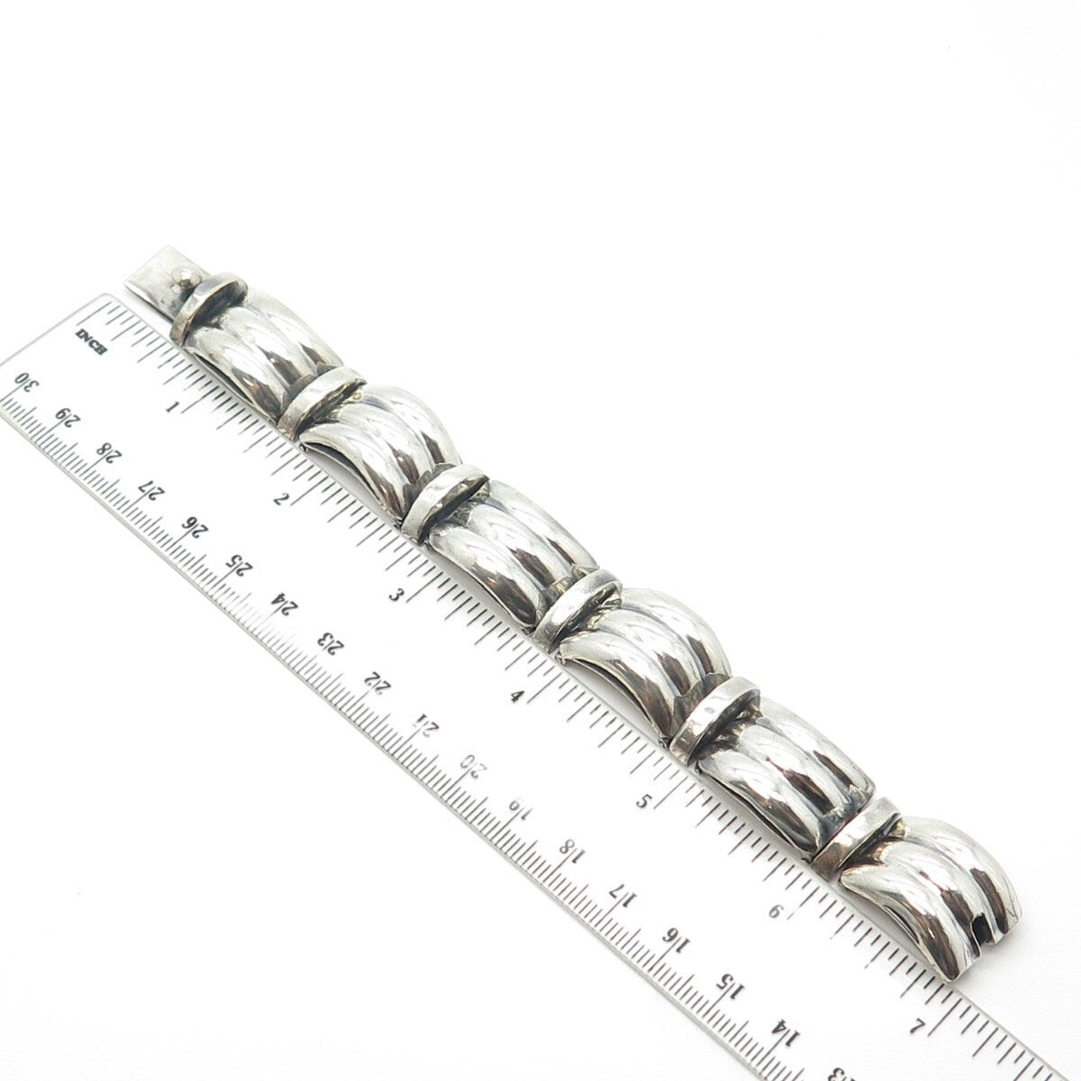 925 Sterling Silver Vintage TILO Mexico Puffy Waves Panel Link Bracelet 6.5"