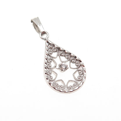 Marvel 925 Sterling Silver Vintage Round-Cut C Z Heart Teardrop Charm Pendant