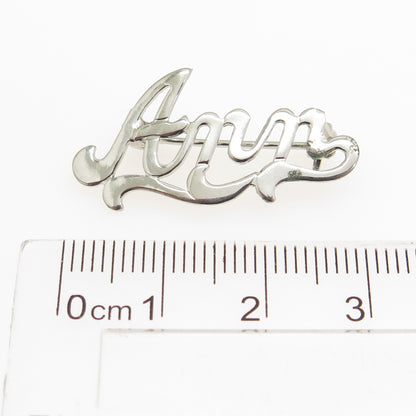 925 Sterling Silver Vintage "Ann" Name Pin Brooch