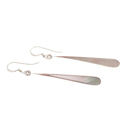 925 Sterling Silver Vintage Real MOP Teardrop Dangle Earrings