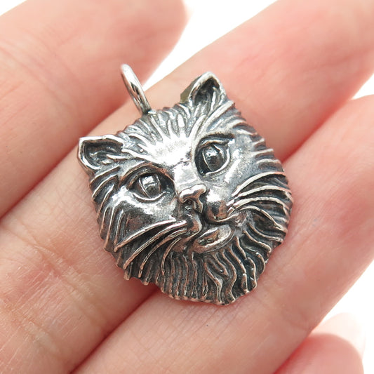 925 Sterling Silver Vintage Persian Cat Oxidized Charm Pendant