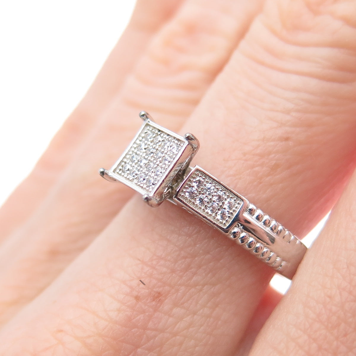 925 Sterling Silver Round-Cut C Z Princess Square Promise Ring Size 7.75